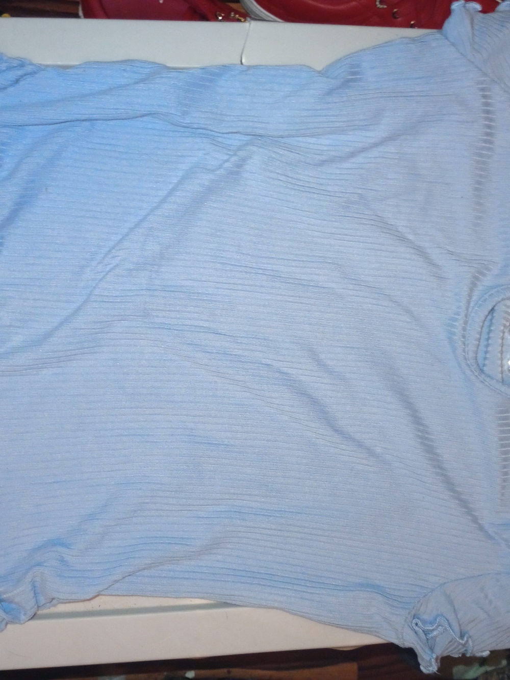 Light Blue Ribbed Short Sleeve Top
